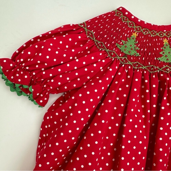 Shrimp & Grits Kids Christmas Tree Smocked Dress 18 mo - Picture 4 of 7